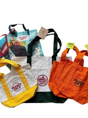 6 Trader Joe's Bags Large Mini Canvas Tote Bags/2 Reusable Bags 2025 Texas Ohio
